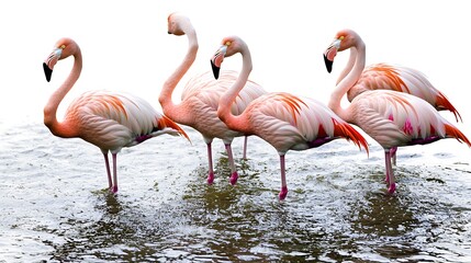 Four Pink Flamingos in Shallow Water