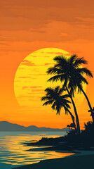 Serene Tropical Beach Sunset with Swaying Palms