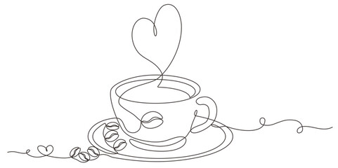 continuous line drawing of cup of coffee
