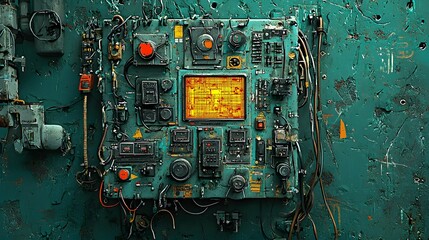 Fototapeta premium Abandoned Ancient Alien Control Panel Discovered Inside a Moon Cave Seemingly Untouched and Waiting to Be Activated
