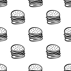 doodle burger pattern background. doodle fast food burger seamless pattern background. seamless pattern of burger in doodle style. Seamless Pattern of a Cheese Burger or Hamburger. hamburger pattern.