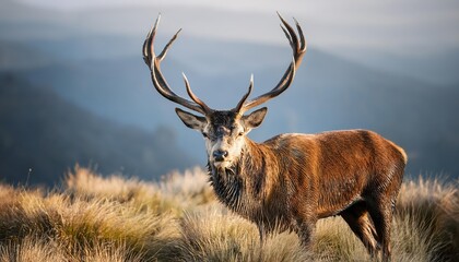 Majestic Red Deer Stag with Impressive Antlers in a Winter Wonderland, Showcasing the Power and Beauty of Natures Wildlife in a Frosty Forest Landscape