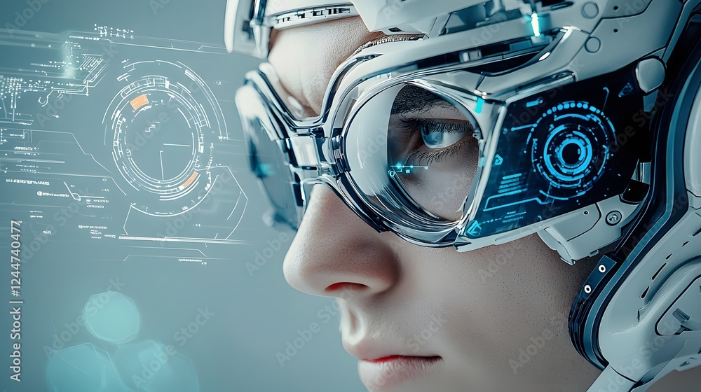 Aufkleber Conceptual image depicting a mind control experiment conducted through the use of advanced futuristic technology such as a high tech headset or visor