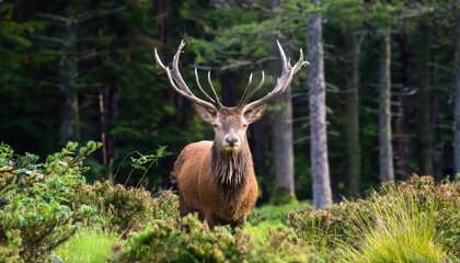Majestic Red Deer Roaming Through the Lush Woodlands of Glenveagh National Park, Donegal, Ireland A Glimpse into the Wild Irish Landscape