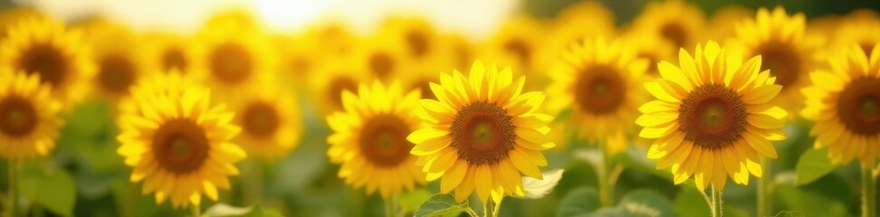 Vibrant sunflower field, sunny day, close-up petals, background, stock, detail