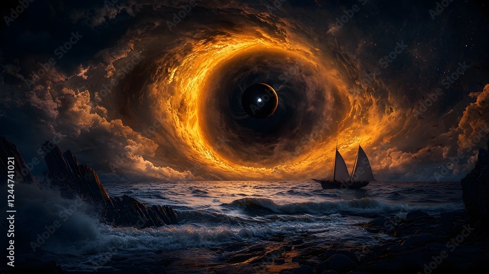 Aufkleber dramatic and captivating depicting a large powerful vortex or black hole like phenomenon forming in 