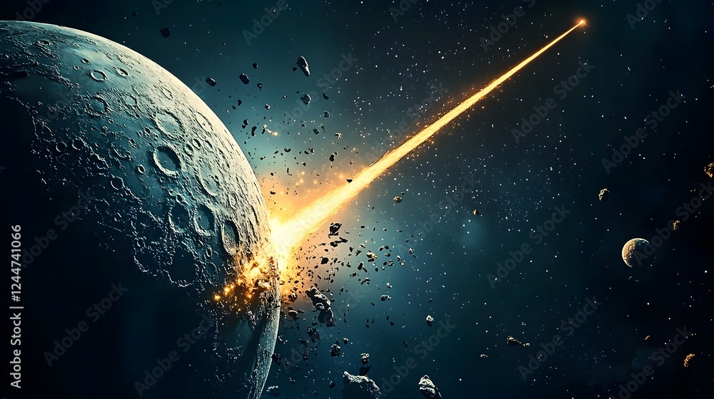 Poster dramatic depiction of a powerful energy beam erupting from the moon s surface and shooting out into 
