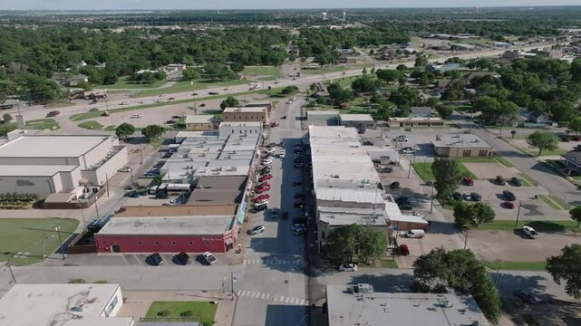 Aerial View of Wylie Texas Downtown Over Ballard Avenue