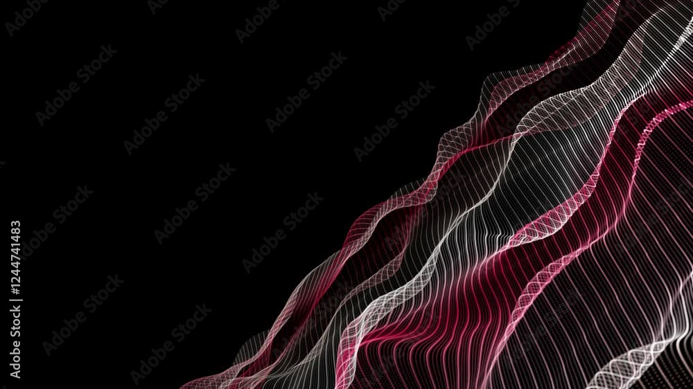 Poster powerful video animation with particle wave object in slow motion and space for text, 4096x2304 loop