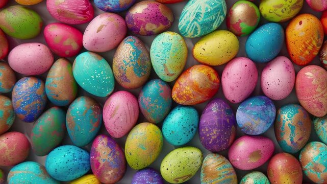 Panning over Colorful Easter Eggs