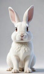 Fototapeta premium Snowy white rabbit in a cute pose on a white background, bunny, cute, pose, white