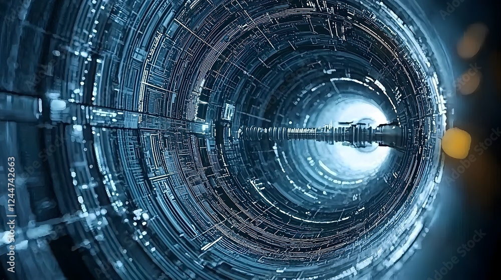 Fototapete futuristic digital art depicting a quantum experiment that unlocks the ability to see into parallel 