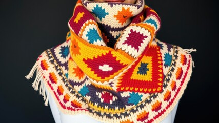 Southwest Inspired Knit Scarf with Bold Colors and Shapes, abstract pattern, bold colors