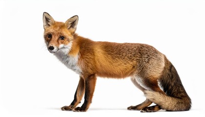 Fototapeta premium Vibrant TwoYearOld Red Fox in Full Glory, Against the Pure White Background, Showcasing Coarse Fur Textures and Intense Eyes.