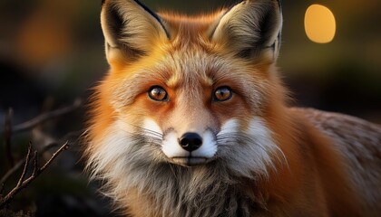 Fototapeta premium Striking Red Fox in Wintery Forest Majestic Wildlife Amidst SnowCovered Branches and Frosty Landscape
