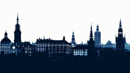 Fototapeta premium Copenhagen skyline silhouette in navy blue with historic architecture, perfect for travel and urban design themes