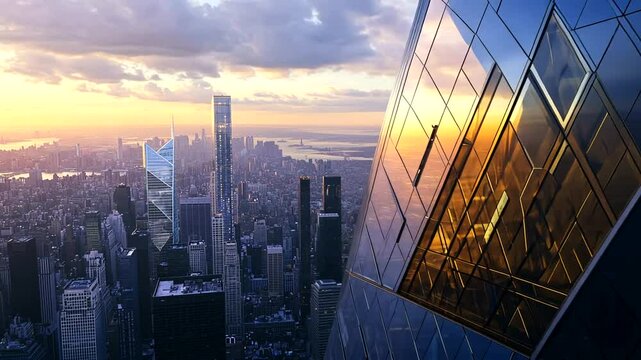 Sunset Cityscape, Modern Building Reflection
