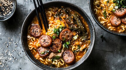 Korean Budae Jjigae: Spicy Army Stew with Sausage and Toppings