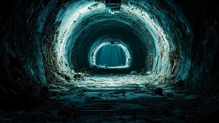 Naklejka premium Mysterious underground tunnel revealing a captivating glimpse into a classified space program facility creating a sense of intrigue and curiosity about the hidden world below