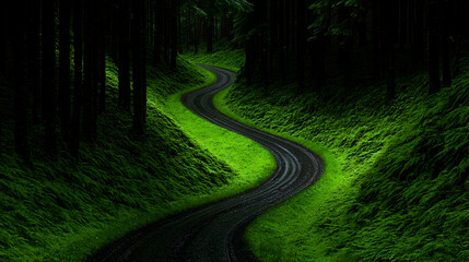 Fototapeta premium Winding road through lush green forest