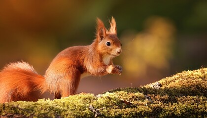 Vibrant Red Squirrel Basking in the Sunlit Forest on a Cheerful Summer Afternoon