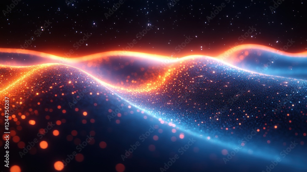 Poster abstract waves of light and color flowing in a cosmic scene