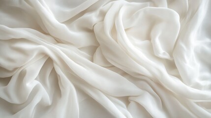 Obraz premium Elegant Draped White Fabric Soft Silk Texture Luxurious Cream Cloth Background Smooth Wave Pattern