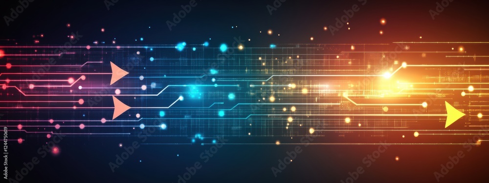 Poster abstract technology background digital data flow network circuit board arrows futuristic innovation