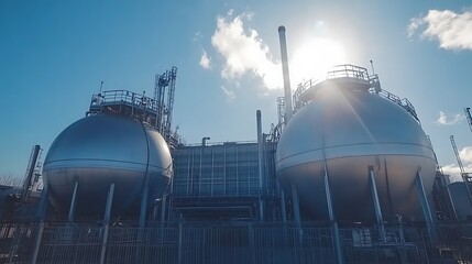Industrial Sphere Tanks Under Bright Sunlight