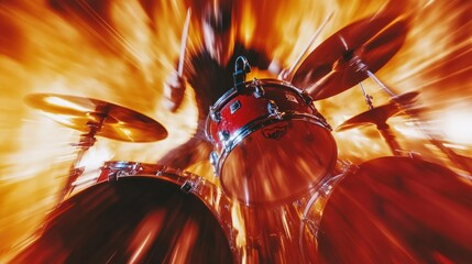 Fiery Drum Solo: A Dynamic Image of a Drummer's Passion.