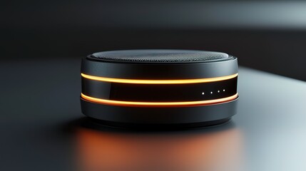 Futuristic illuminated cylindrical device on dark surface.