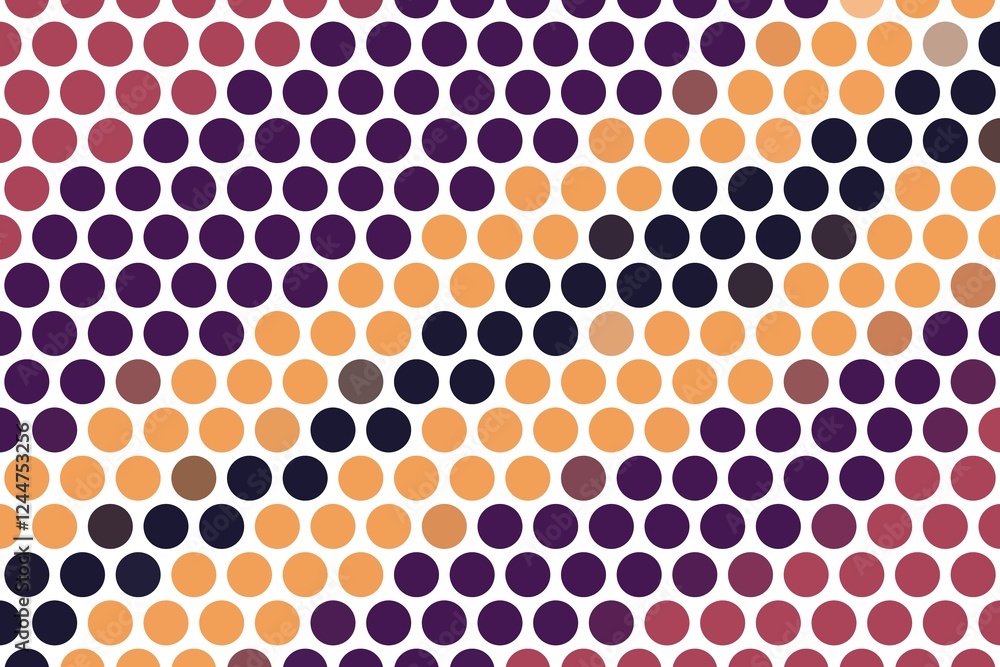 Poster vibrant colorful hexagonal dots pattern in burgundy, purple, and orange with a seamless geometric st