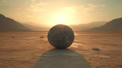 Desert Sunrise Sphere, Mountain Valley, Peaceful Scene