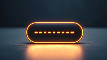 Glowing oval object with orange lights, dark background.