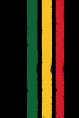 Rastafarian Colors: Bold, vertical stripes of green, gold, and red, imbued with a vintage, distressed texture against a stark black background.