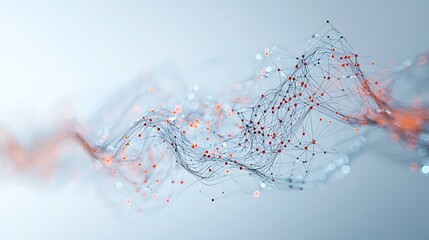 Dynamic abstract waves on a gray background poster featuring interconnected technology network elements