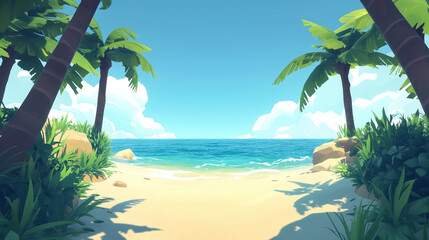 Game Backgrounds: Tropical 2D Cartoon Beach Scene
