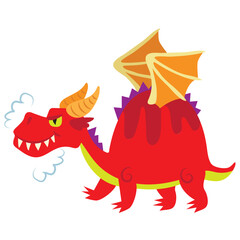 Medieval fairy tale  red dragon vector cartoon illustration