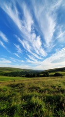 Fototapeta premium Picturesque Rolling Green Meadow Under A Bright Blue Sky