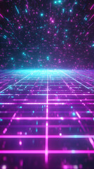 Futuristic Abstract Grid with Glowing Neon Lines in Purple and Blue