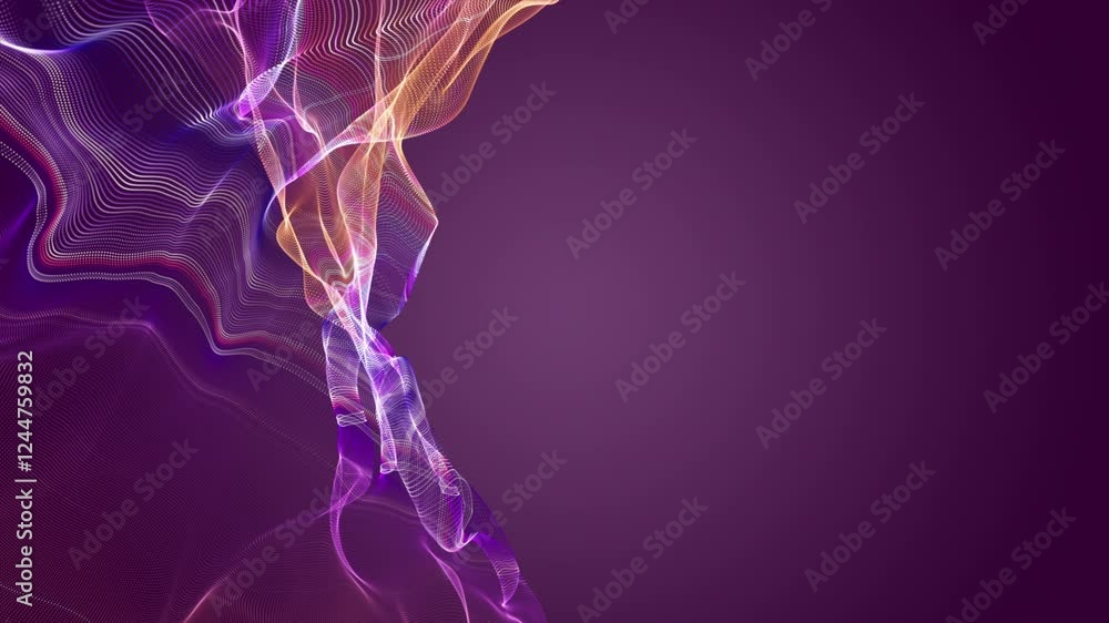 Poster fantastic video animation with particle wave object in slow motion and space for text, 4096x2304 loo