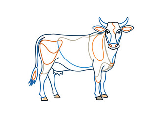 Colorful Cow Outline Illustration - Modern Farm Animal Art