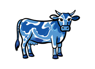 Blue Cow Cartoon Illustration – Unique Farm Animal Art
