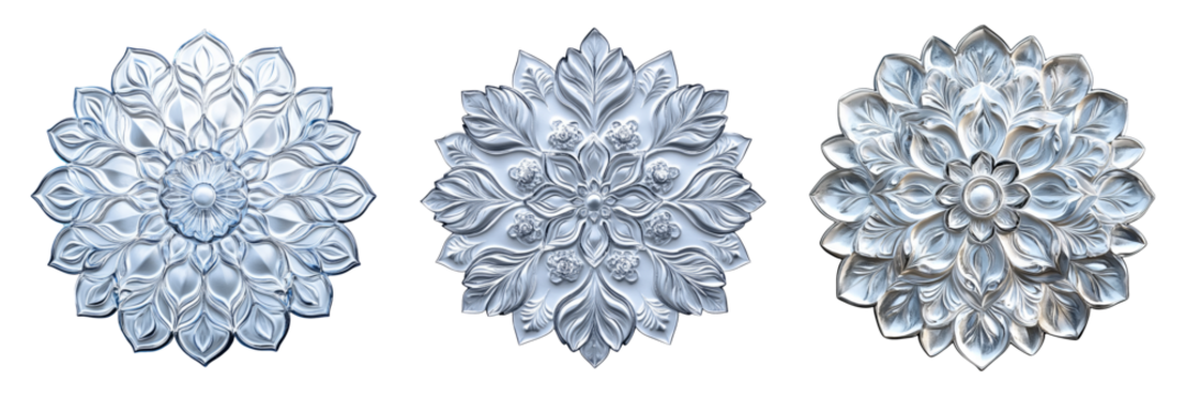 Decorative Floral Ornaments Isolated on Transparent Background