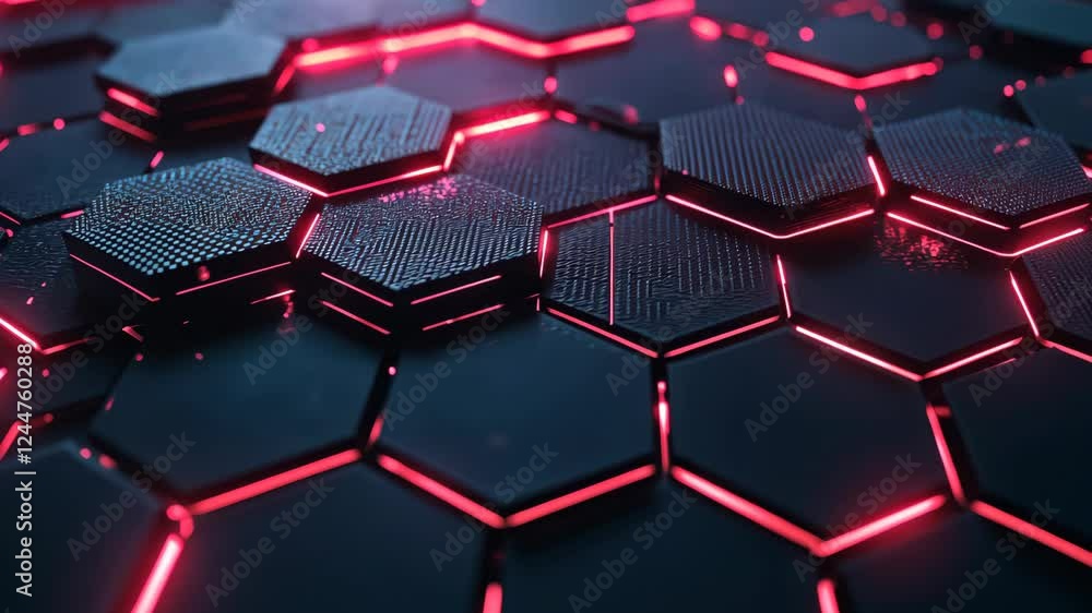 Poster neon hexagon grid pulsates with futuristic glow and dynamic motion