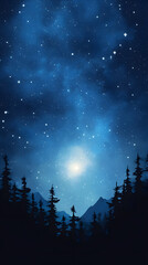 Naklejka premium Enchanting Stars and Milky Way Above Dark Forest