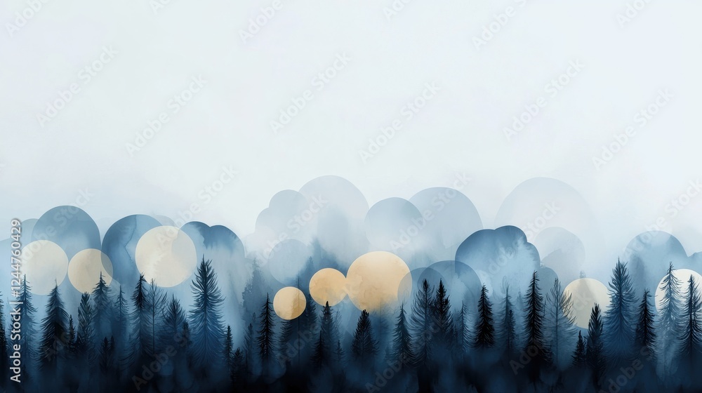 Poster ethereal forest with abstract light bokeh effect