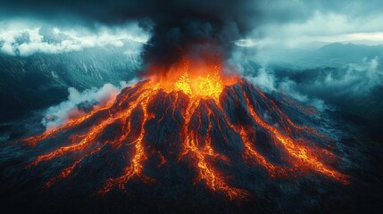 Fiery Volcanic Eruption at Night Dramatic Lava Flow