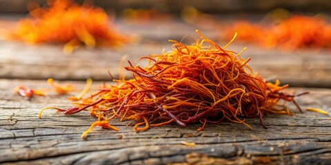 Saffron threads drape from a fungal growth on decaying wood, slime, damp earth, fungi