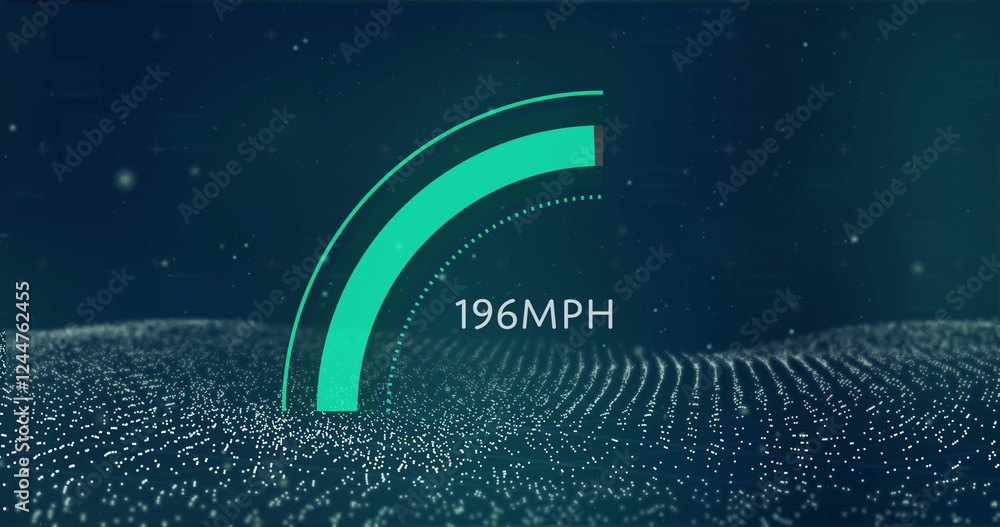 Poster speedometer image showing 131 mph over digital landscape with glowing dots